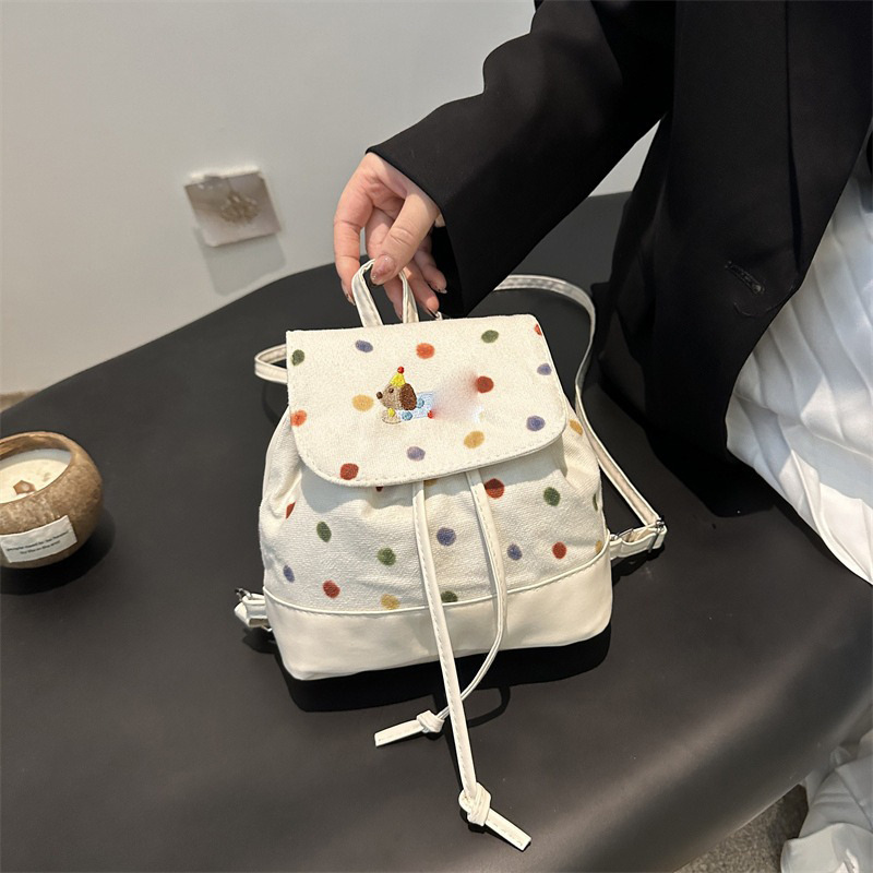 Autumn New Neutral Style Backpack Cute Polka Dot Sausage Dog Embroidered Backpack Commuting Small Backpack Outdoor Leisure Women's Bag Autumn Des