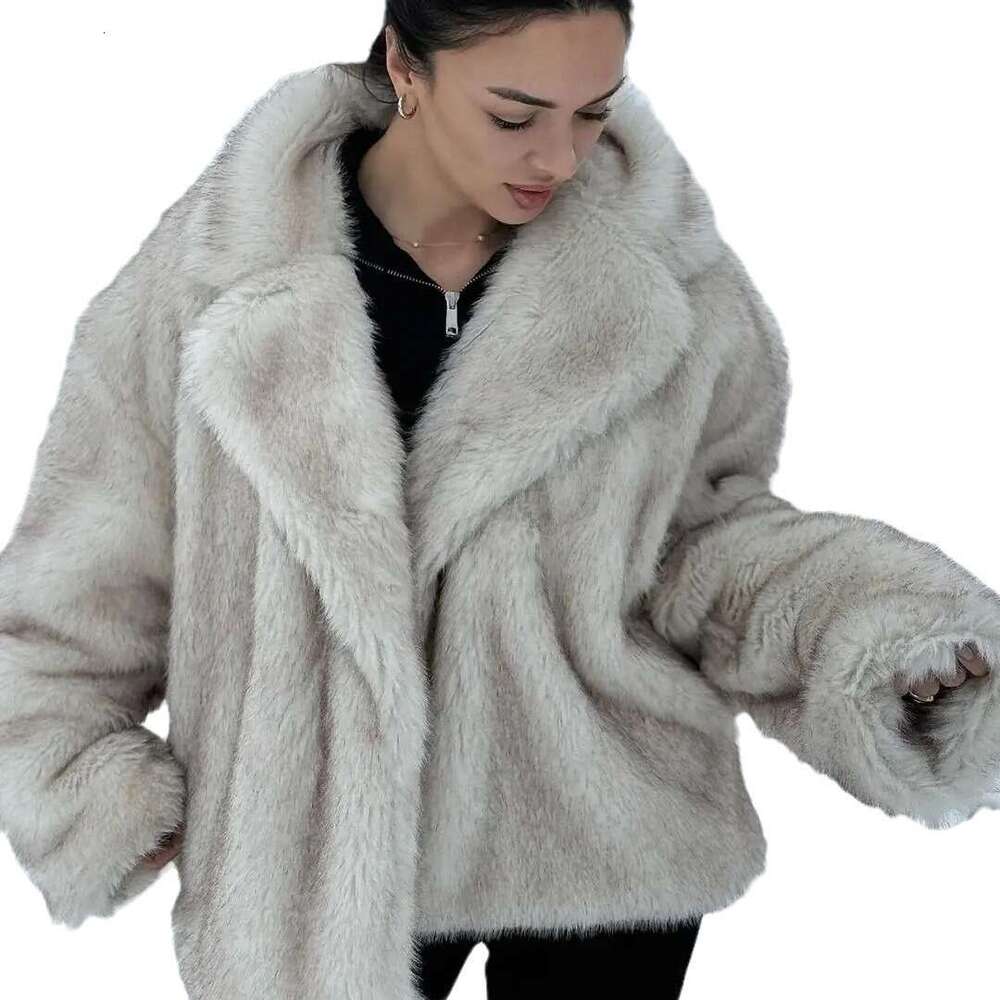 Autumn and winter new women's clothing lazy style lapel thickened faux fur plush environmentally friendly fur coat jacket for women