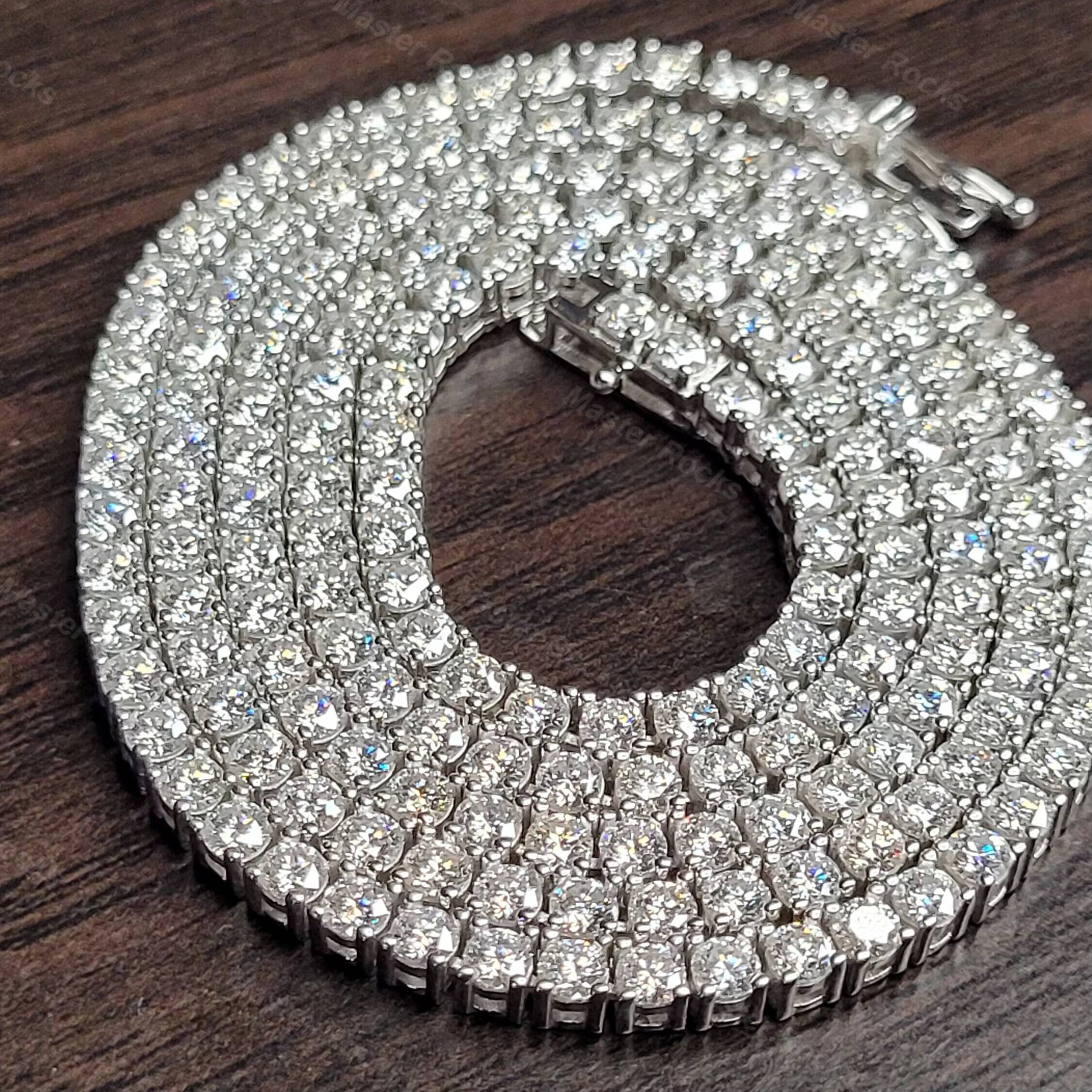 Hiphop Necklace 925 Sterling Silver 6mm Tennis Chain Necklace Sparkling Round Vvs Moissanite Tennis Chain