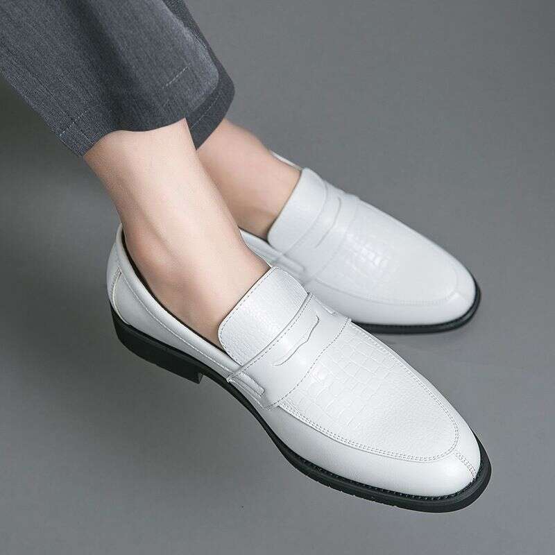Fashion Business Slip On White Leather For Men Large Size Color Matching Open Smile Loafers Korean Version Lazy Shoes