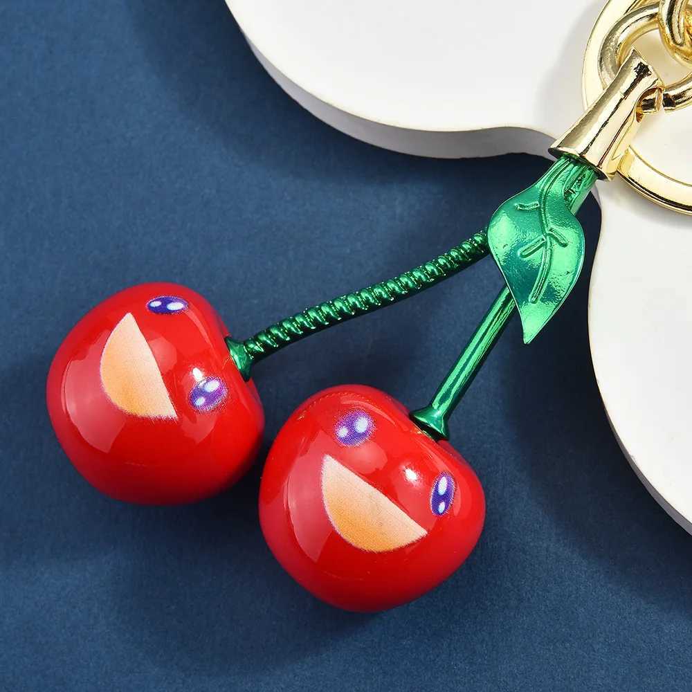 Smiling Face Cherry Blossom Bag Decoration Keychain Cherry Resin Pendant Fruit Accessories Y250815