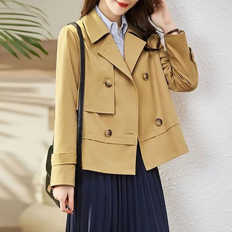Spring Autumn Women Trench Coat Korean Solid Double Breasted Short Windbreaker Female Casual Tops Outerwear Gabardina Mujer 250805