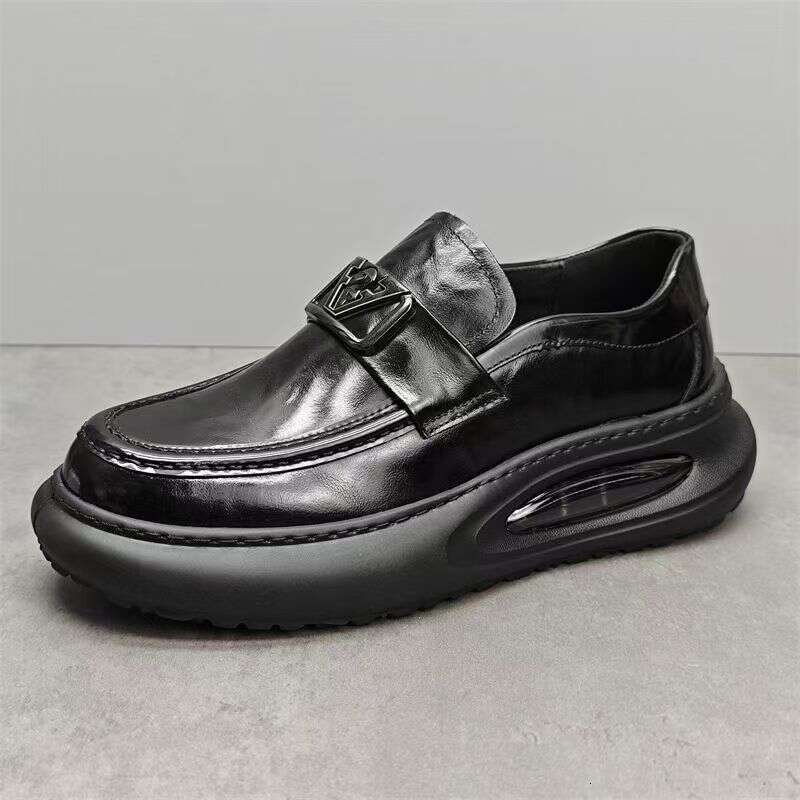 Men's Spring New Trendy Shoes, Genuine Loafers, Air Cushioned Thick Sole, Height Increasing Sports, Business And Casual