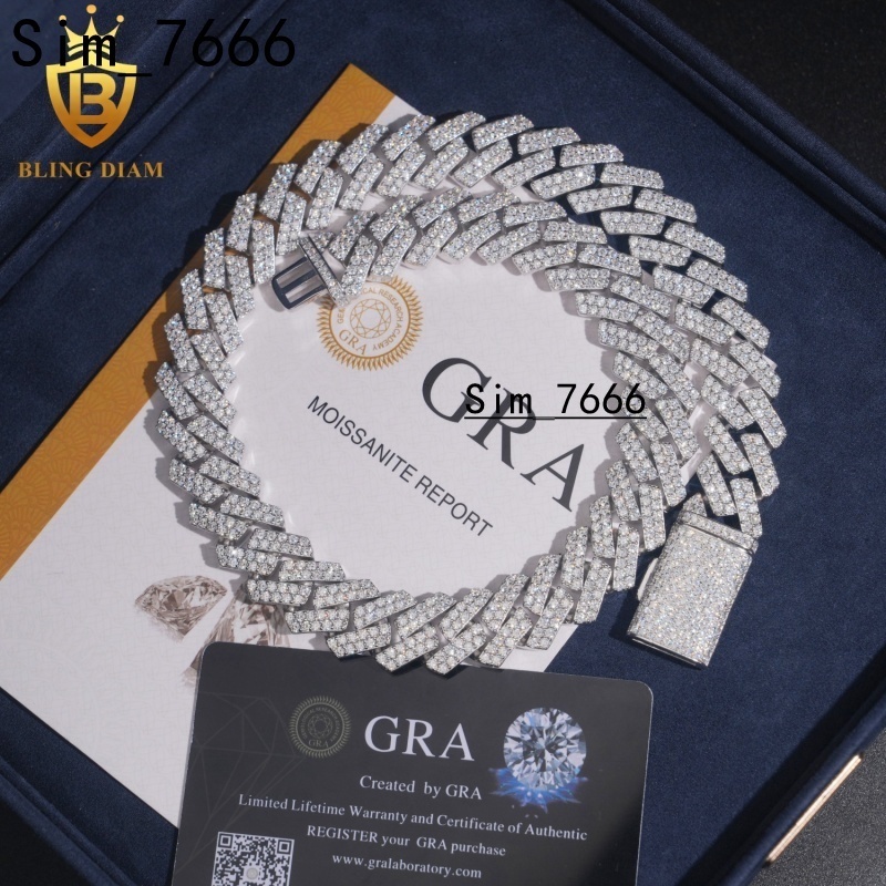 Factory Price Wholesale 16MM Moissanite Cuban Chain Pass Diamond Tester 925 Silver Cuban Link Necklace