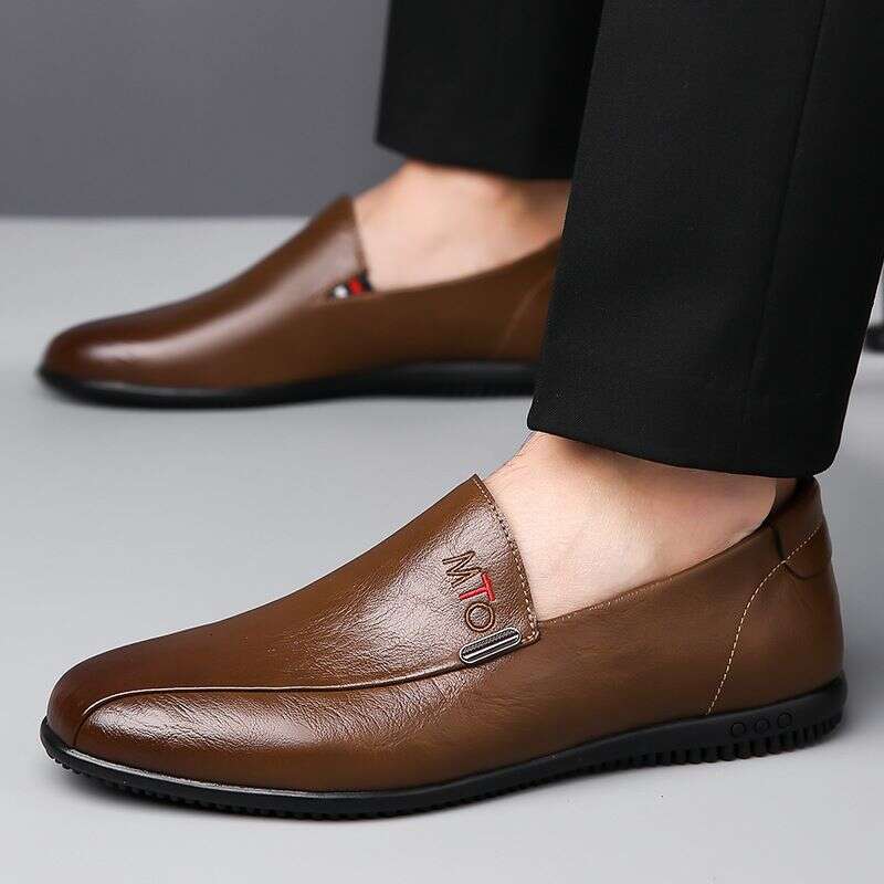 New men's casual bean non-slip breathable set foot soles soft surface slip-on leather shoes