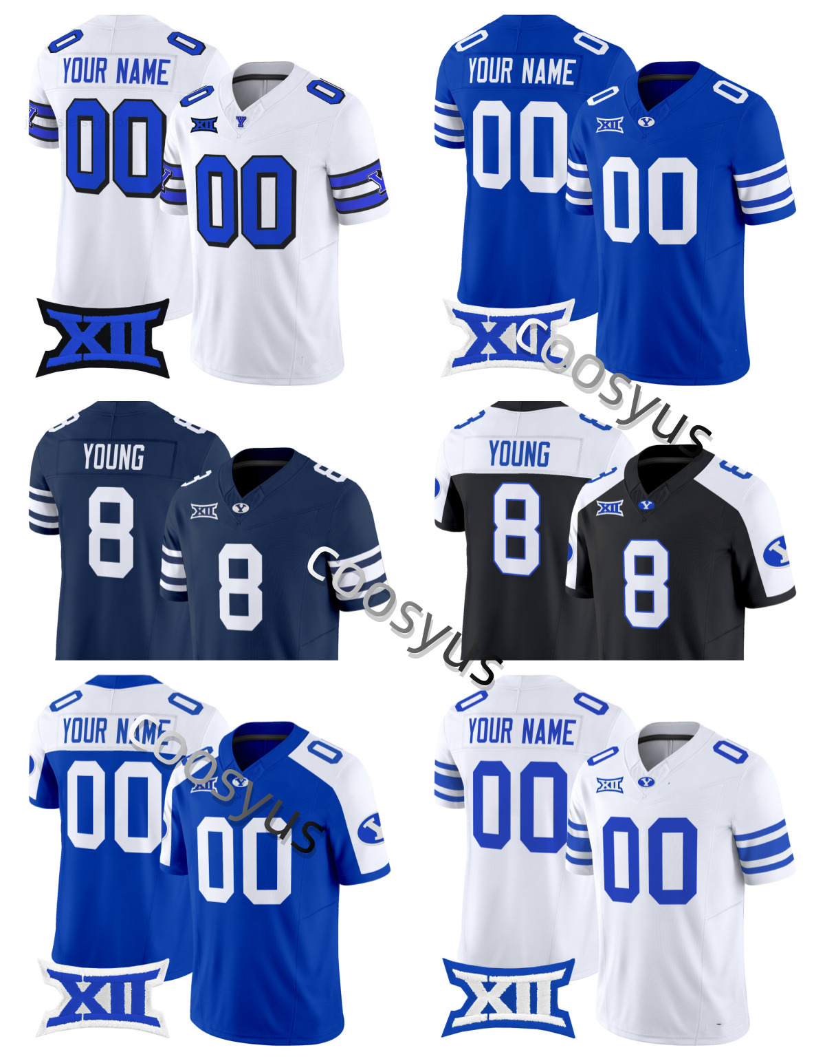 2025 XII BYU Cougars College Football Jersey 12 JAKE RETZLAFF 2 CHASE ROBERTS 11 HARRISON TAGGART HINCKLE