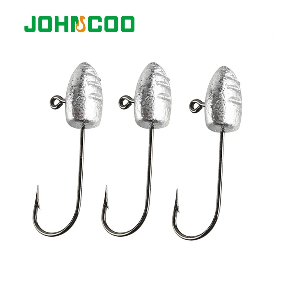 JOHNCOO 10pcs Exposed Jig Head Hook Fishing Hooks 2g 3g 5g Bait Soft Wom light jigging hook 250807