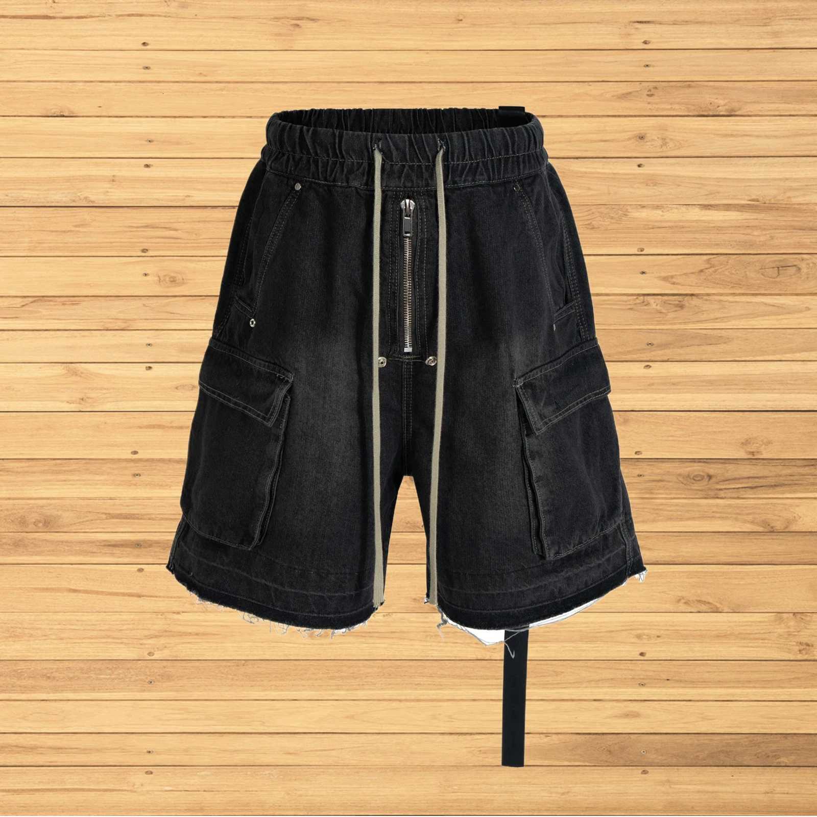 Gothic street jeans with multiple pockets mens shorts wide-legged loose nine-quarter pants knee-length pants loose casual pants Y250814