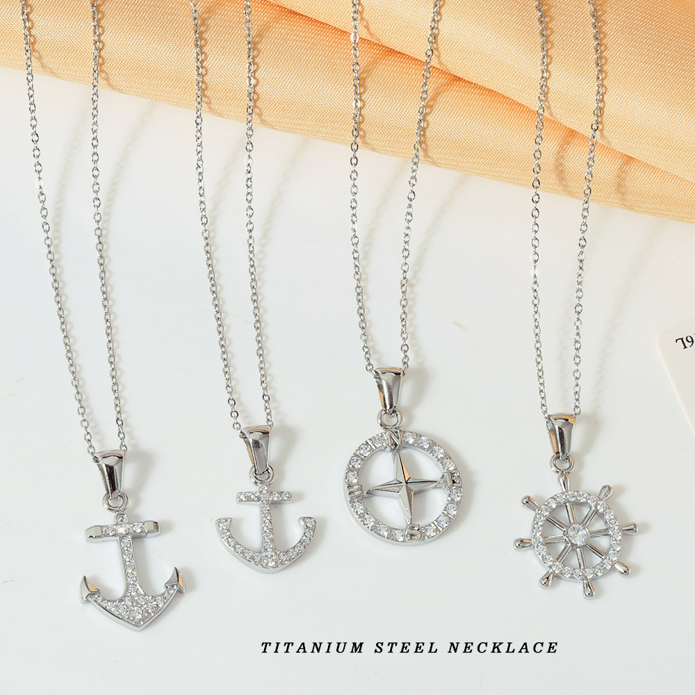 Punk Style Hip-Hop Anchor Simple Necklace Non-Fading Women Summer High-End Zircon Exaggerated Jewelry for Women