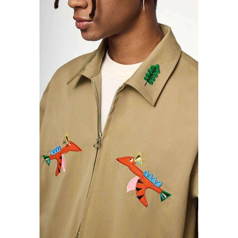 Designer Clothing 2025 IATION Men's Cartoon Embroidery Shorten Jacket American Street Style Turn Down Outerwear
