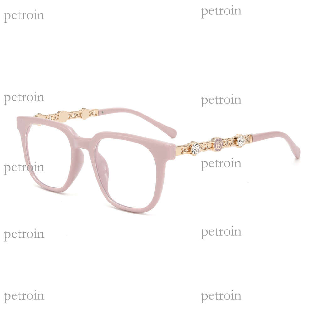 24 New Large Frame Chain with Rhinestones Personality Internet Celebrity Women's Sunglasses Fashion Trend Blue Light Blocking Non-Prescription Gl