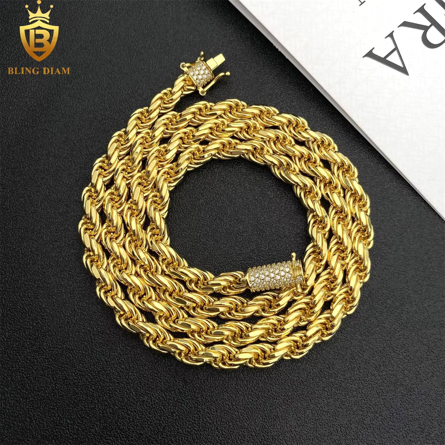 6mm Factory Low Price Hip Hop Jewelry 925 Silver Vvs Moissanite Rope Chain Stainless Steel Necklace