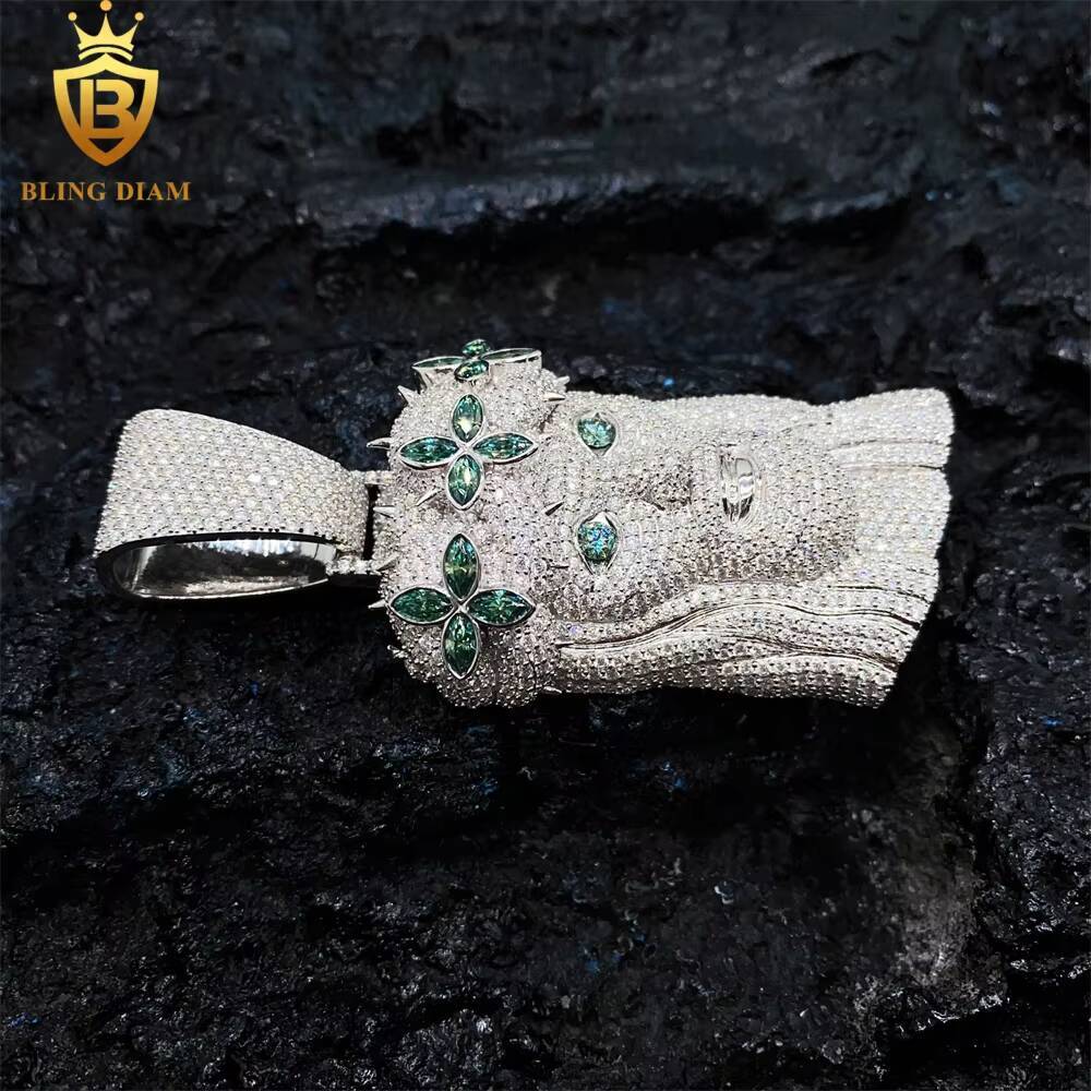 Gra Certificate Luxury Jewelry Jesus Head Blue Green Vvs Moissanite Iced Out Diamond Pendant 925 Sterling Silver