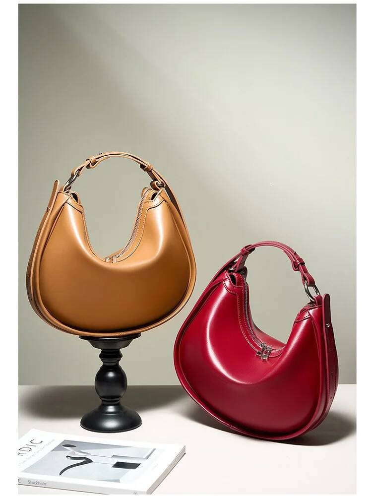 100% Genuine Leather Crescent Handbag Women 2025 New Simple High Quality Shoulder Crossbody Bag Commuter
