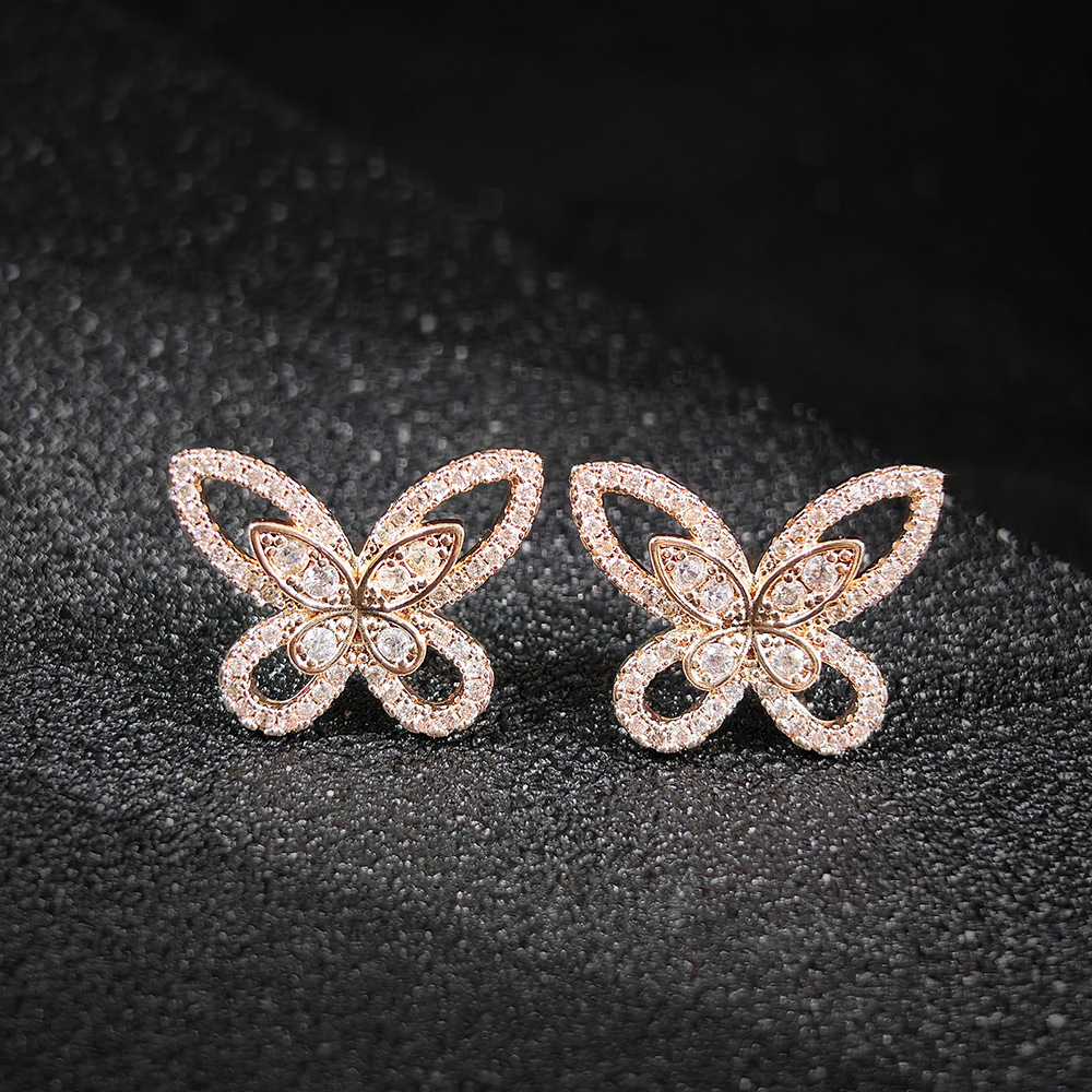 Korean Style Unique Design Fairy Butterfly Micro Pave Zircon Women's Earrings Trendy Jewelry e6603