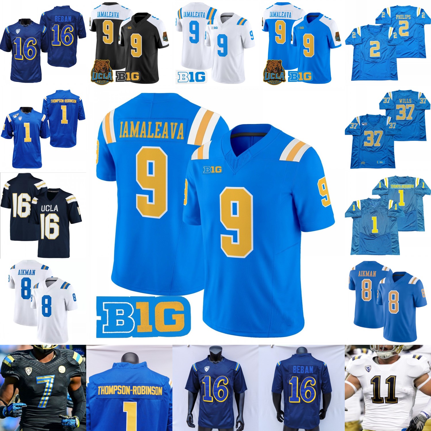 UCLA Bruins Football Jersey Nico Iamaleava Dorian Thompson-Robinson Zach Charbonnet Jake Bobo Latu Muasau JonJon Vaughns Murphy Garbers Allen Loya Brown