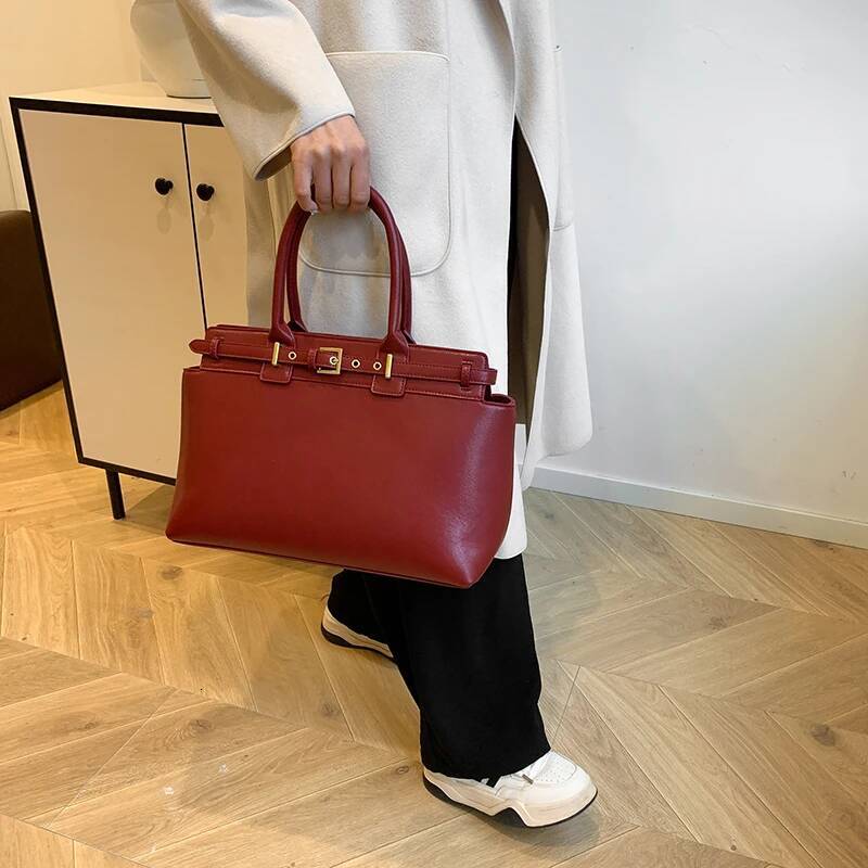 Large Size Women Top-Handle Bags Retro Pure Color Big Capacity Shopping Totes 2024 Winter Latest Trendy Designer Handbags