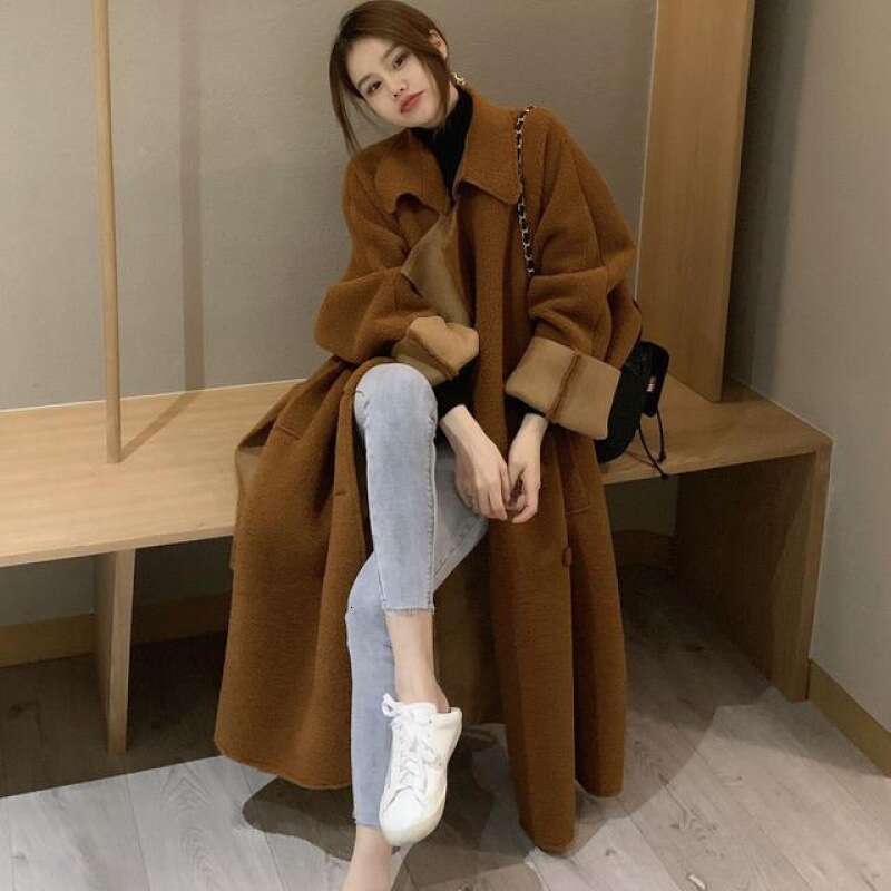 Korean style Autumn and winter corduroy casual suit suit trench coat women
