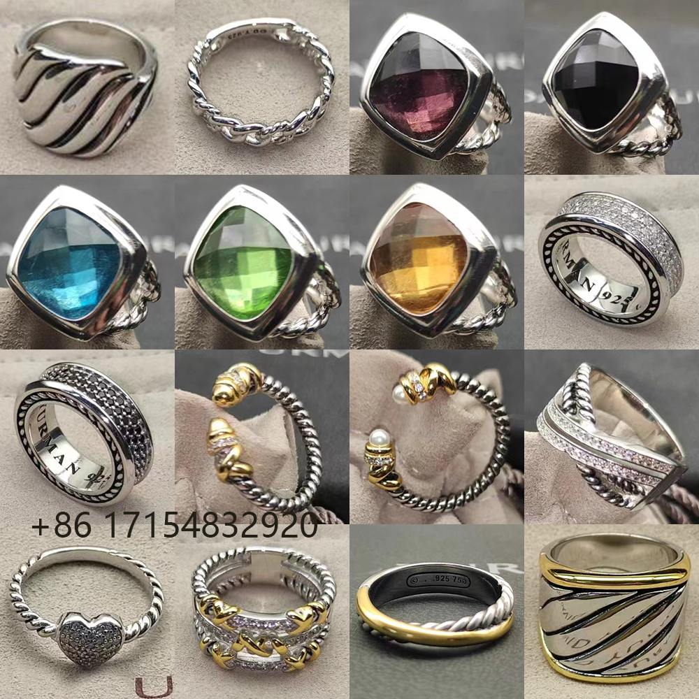 2026 925 Sterling Silver Christmas New DY Jewelry Retro Ring Couple Trend Fashion Simple Spiral Design Colored Crystal Ring for Men and Women To Wear