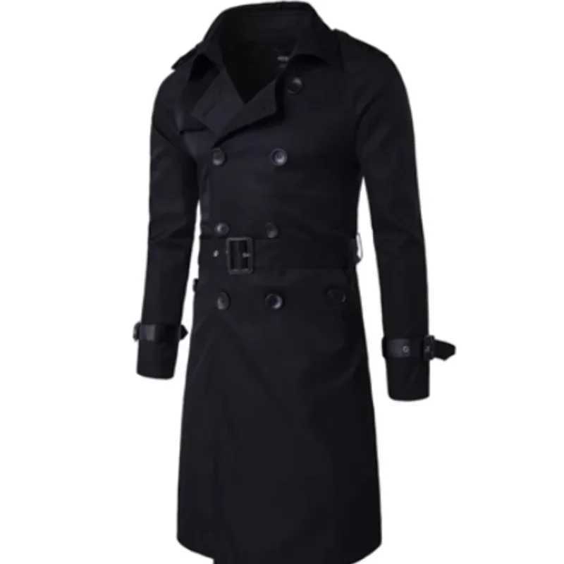 2024 New Mens Spring Autumn Windbreak Overcoat Long Trench Coats with Belt Male Pea Coat Double Breasted Peacoat W250815
