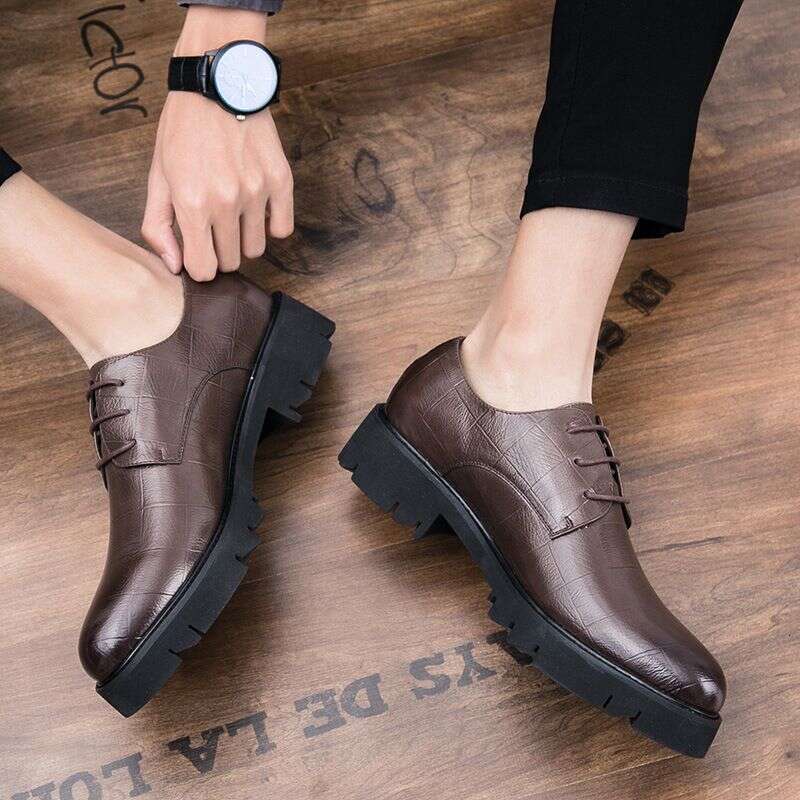 2024 Spring And Autumn Thick-Soled Plaid Casual Men's Shoes Soft Leather Hairstylist Lace-Up British Style