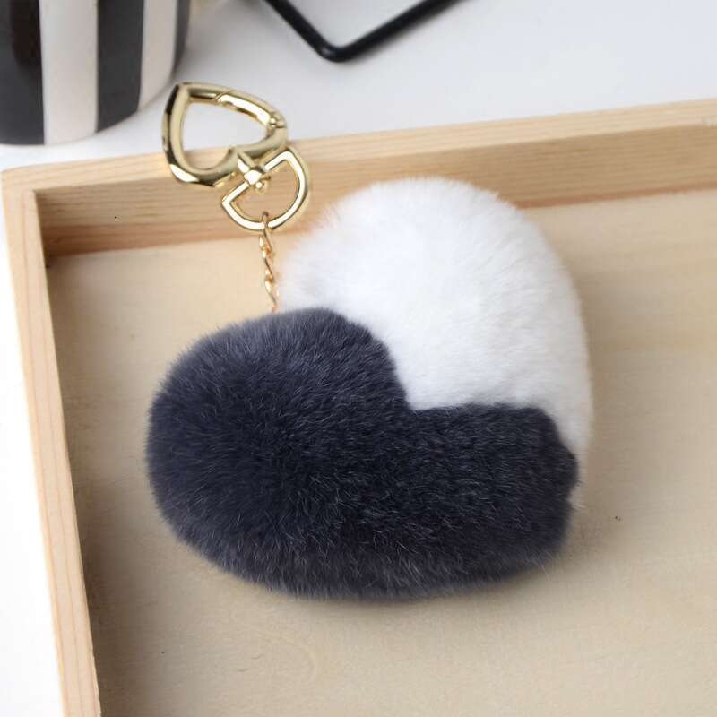 New Genuine Keychain Bag Plush Accessory Heart Rex Rabbit Fur Pendant