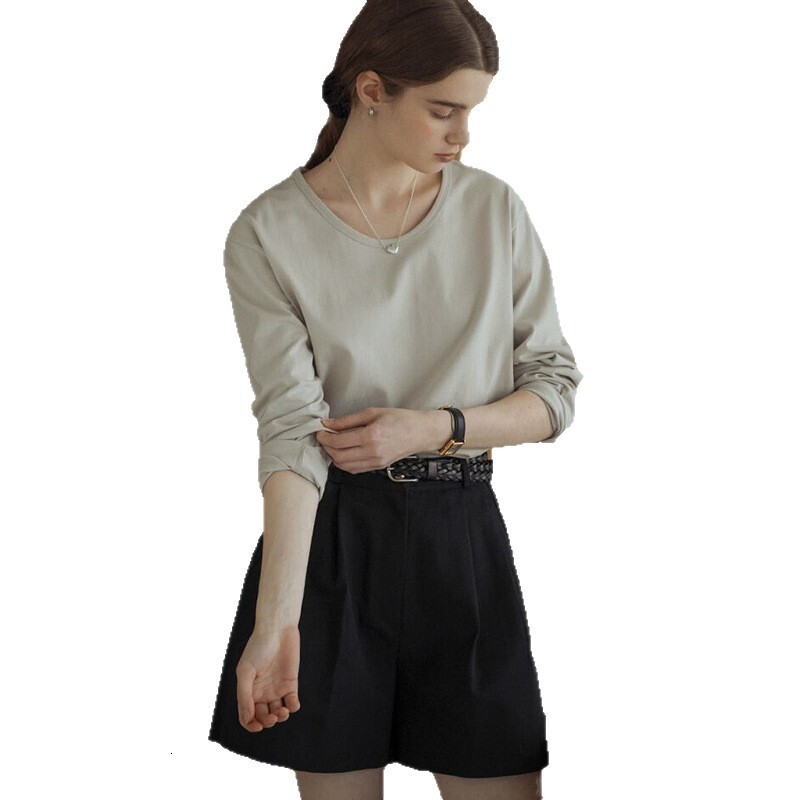 100% T-Shirt Skin-Friendly Loose Plus Size Casual for Women Spring and Autumn Pure Cotton Round Neck Drop Shoulder Sleeve Top