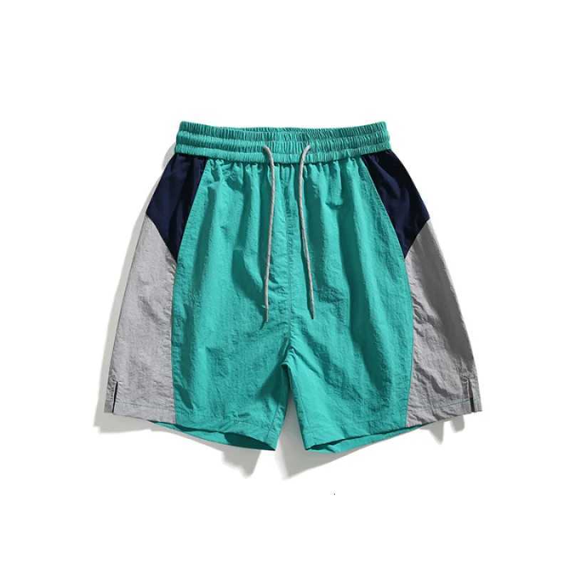 Sports running shorts mens trendy brand color blocking splicing drawstring elastic five quarter pants for men and women Y250814