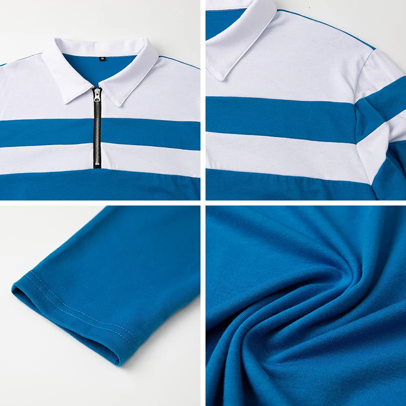 Mens Long Sleeve Striped Polo Shirts 14 Zip Cotton Patchwork Collared Shirt Casual Fashion Pullover Slim Fit Golf 250814