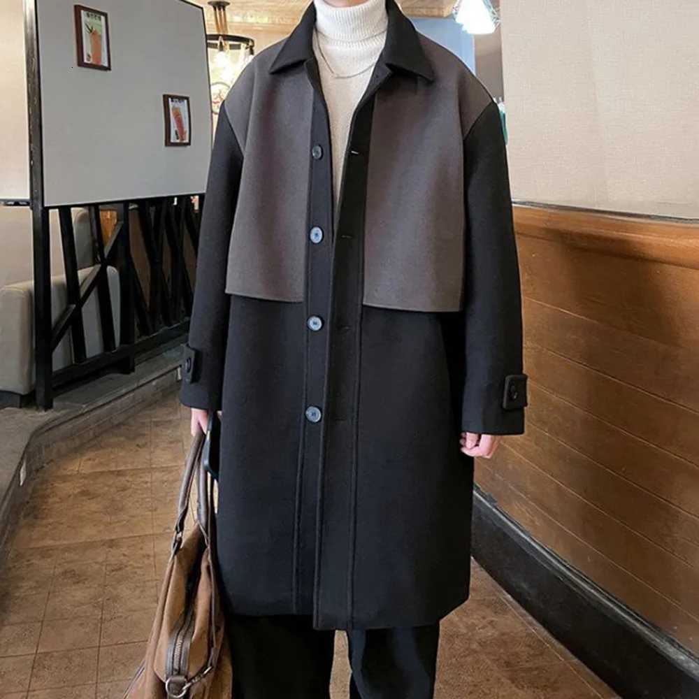 Mens Trench Coat Contrast Business Casual Cape Coat Autumn Streetwear Fashion Korean Commuter Long Coat Mens Clothing 2024 W250815