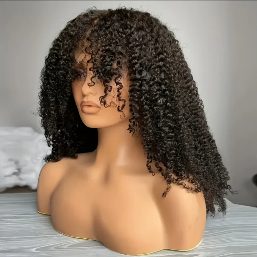 Kinky Curly Lace Front Wig With Bang Short Bob Lace Frontal Wigs Wear And Go Glueless Wig 13x4 Lace Front Human Hair Wigs 360 Full Lace Wig Synthetic 