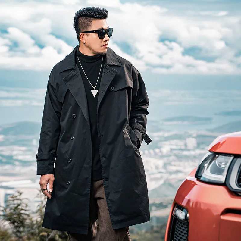 Mens Casual Trench Medium Length Plus Size Loose Basic Mass Outerwear Personality Autumn and Winter American Jacket 7XL W250815