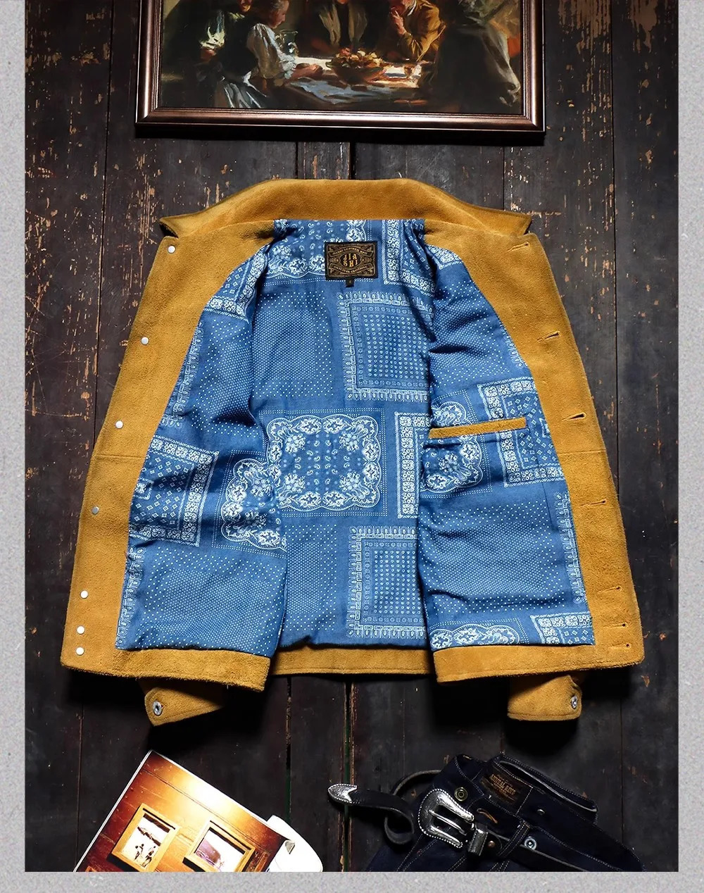 YRTop. Vintage 100% leather jacket.Casual Cow suede leather coat.Classic real leather cloth.American retro western 250808