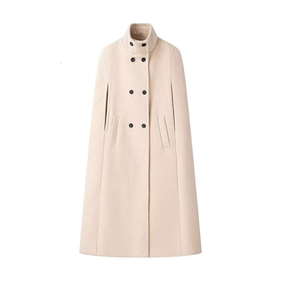 New Fashion High-necked Woolen Sleeveless Warm Windbreaker Double Breasted Capes Trench Vintage Female Chic Lady Outfits