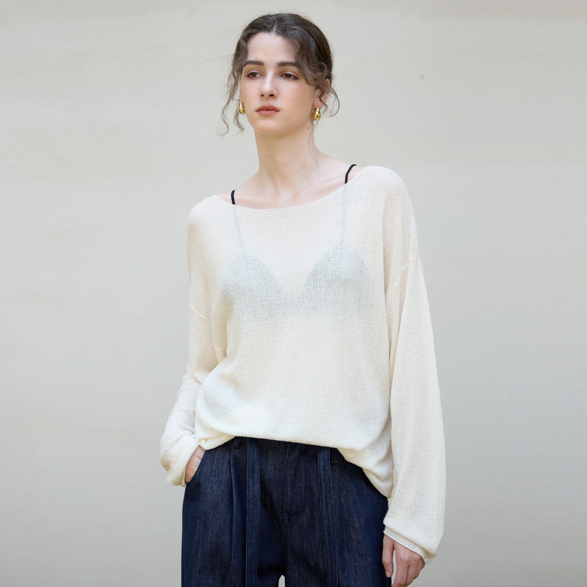 Autumn Winter New Tencel Wool Blend Women's Top Elegant Lazy Style Knitted Base Shirt Round Neck Loose Long Sleeve