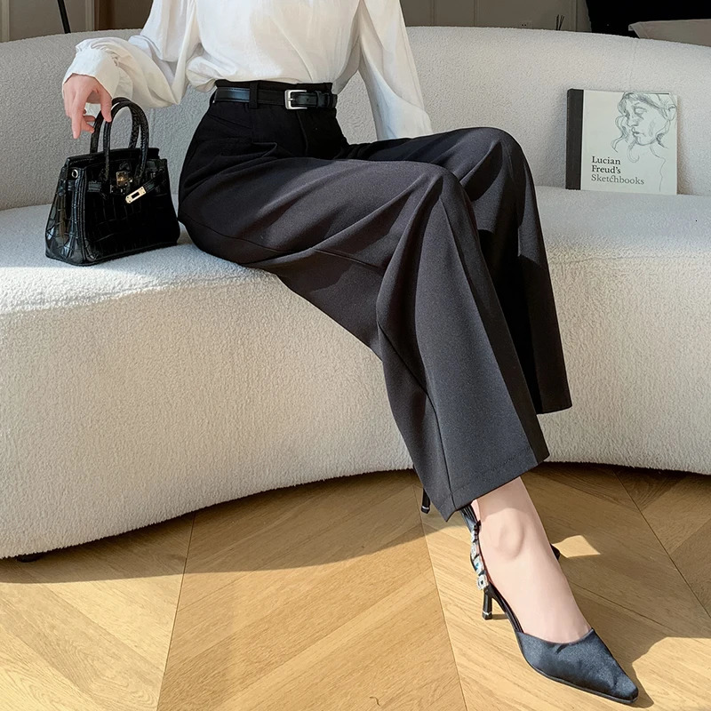 Seoulish Vintage High Waist Womens Casual Suit Pants 2024 Autumn Office Lady Workwear Wide Leg Trousers Female 250808
