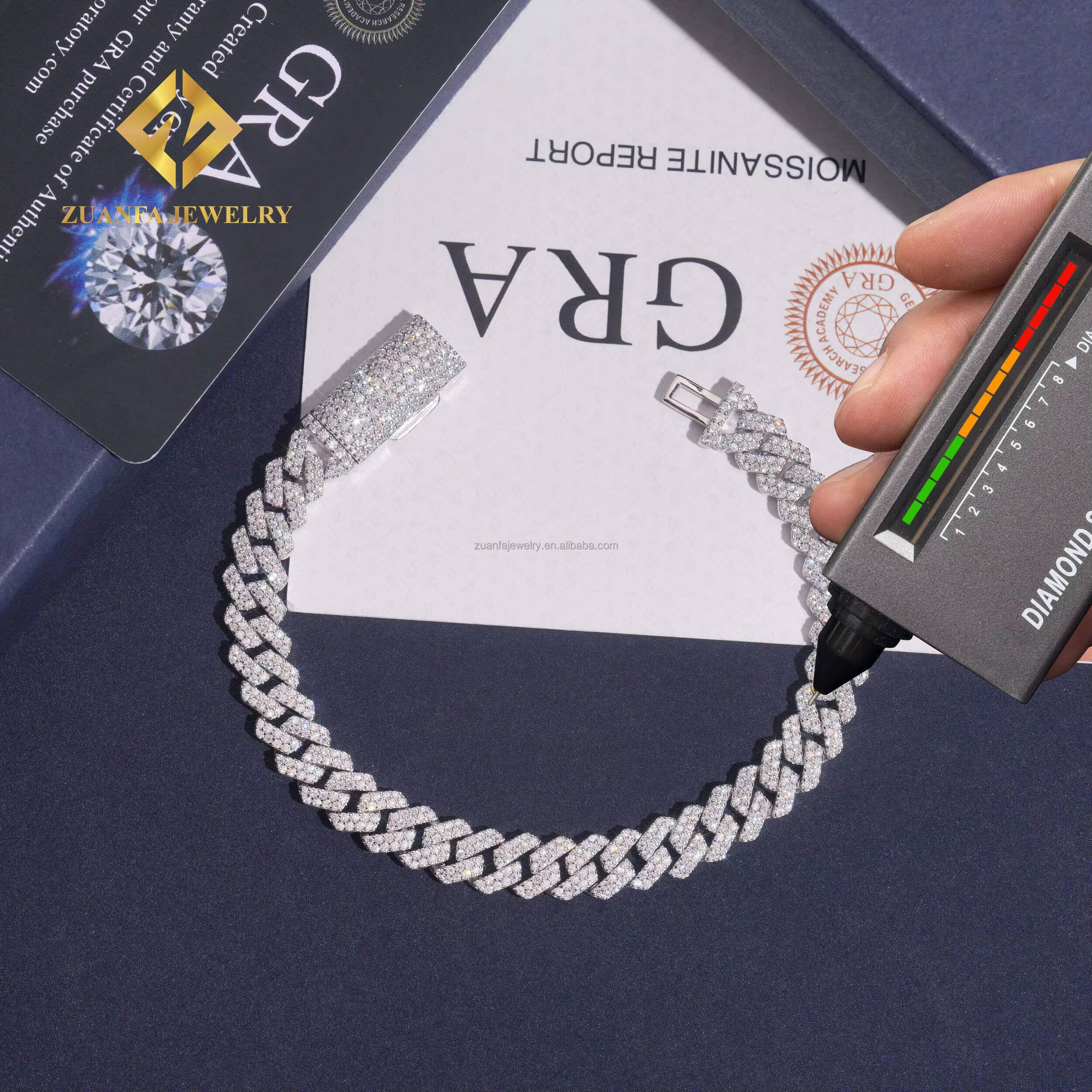 2025 Best Selling Rapper Fashion Jewelry 8mm Two Rows Iced Out Man Hip Hop GRA Certificates Moissanite Cuban Link Chain Bracelet