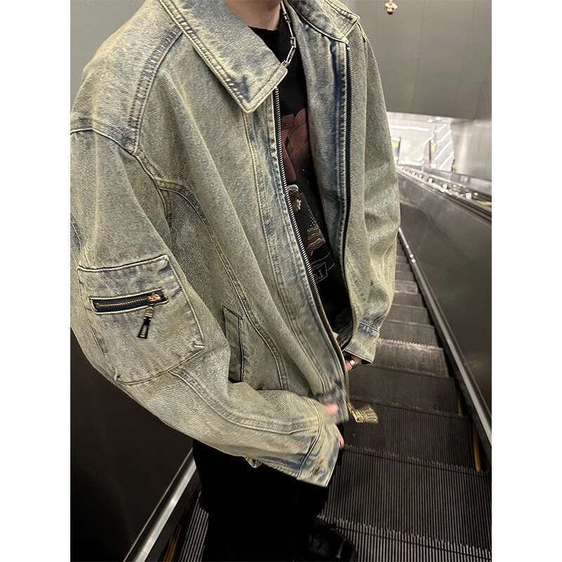 Spring And Autumn Vintage Washed For Men New Cool Denim Jacket American Style Trendy Brand Versatile Turn-Down Collar Top B5