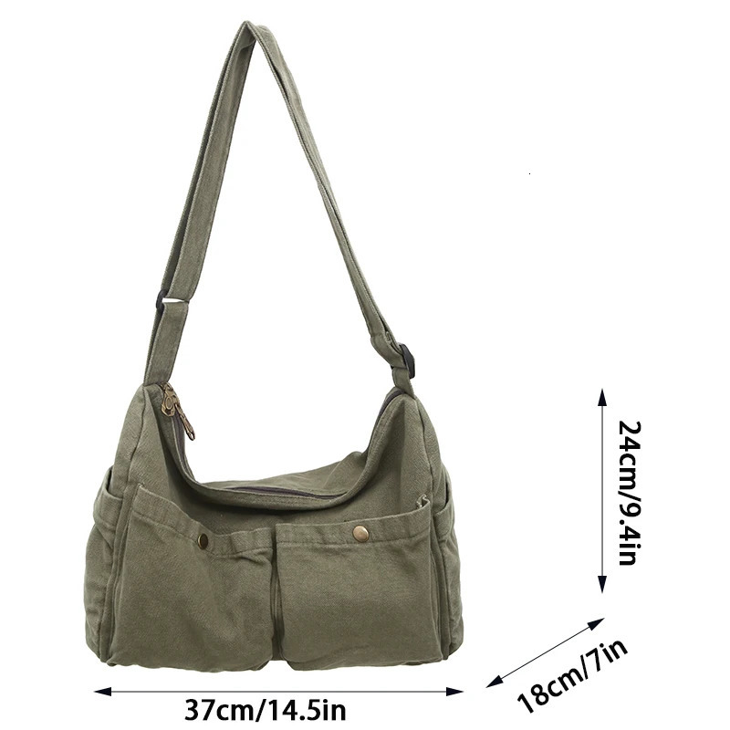 Vintage Style Canvas Messenger Bag Casual Travel Crossbody Bag Retro Large Capacity Shoulder Bag Multi Pocket Shoulder Bag 250809