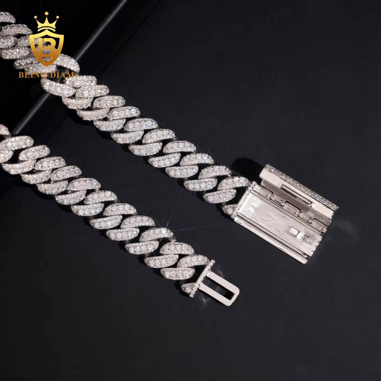Trendy Wholesale VVS 13mm Moissanite Diamond 925 Sterling Silver Cuban Chain Necklace for Men and Women