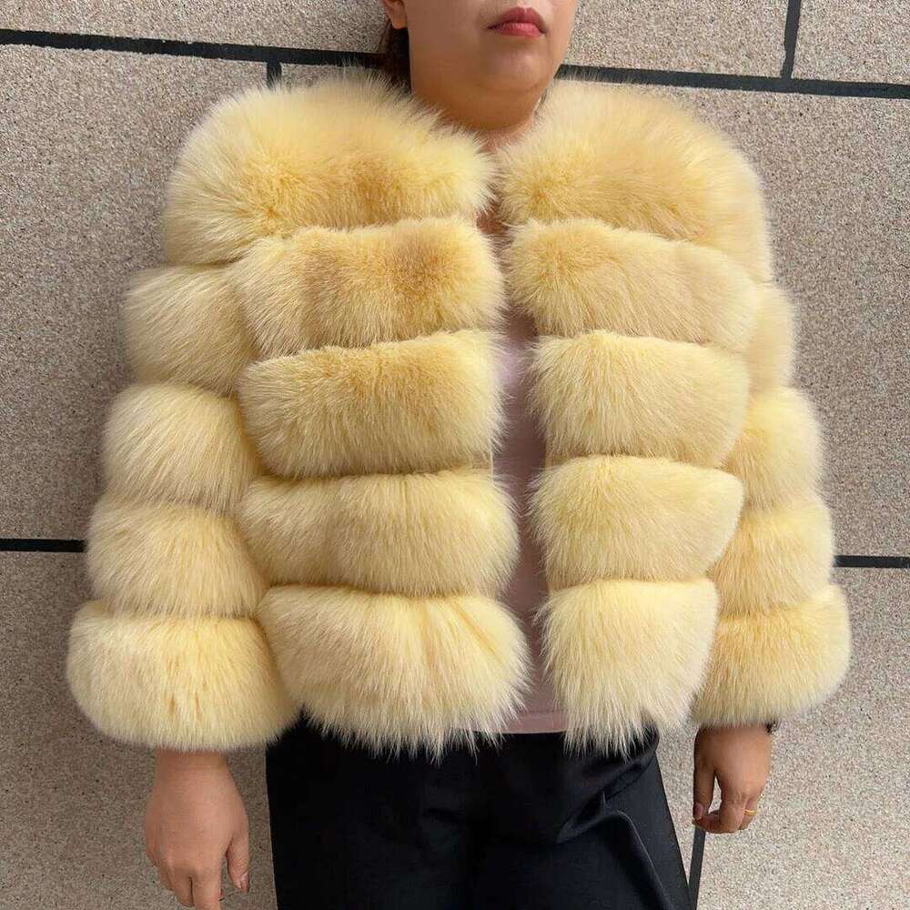 LHXDW Real fox fur coat women's winter warm 100% natural fur jacket Short Raccoon fur coat women