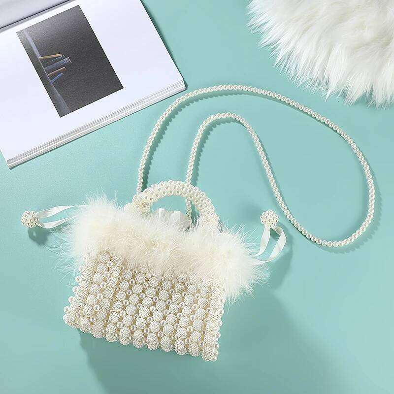 Designer bag 52 Fashion Bags For Ladies Pearl Beaded Plush Handbag Exquisite Winter Style Soft Fur Handmade Clutch Evening Bag for girle