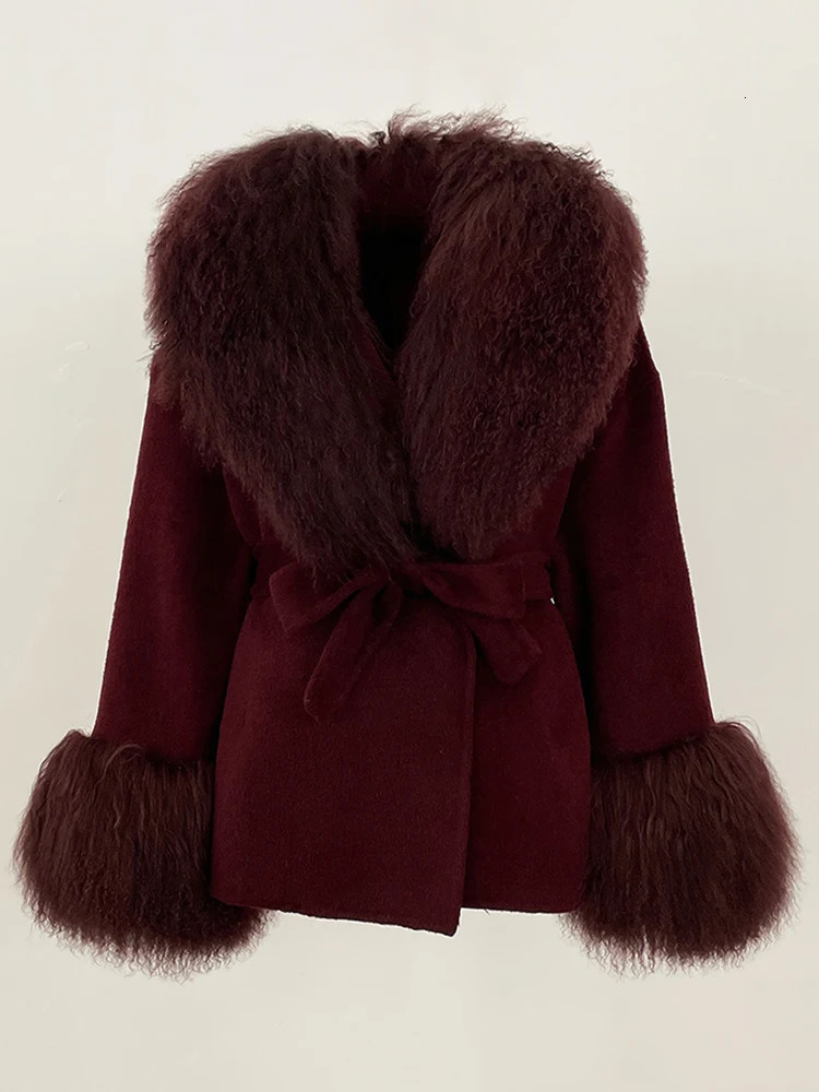 OFTBUY Winter Clothing Women Wool Clothes Lady Fashion Fur Cuffs Coat Natural Mongolia Sheep Fur Woolen Jacket Female 250811