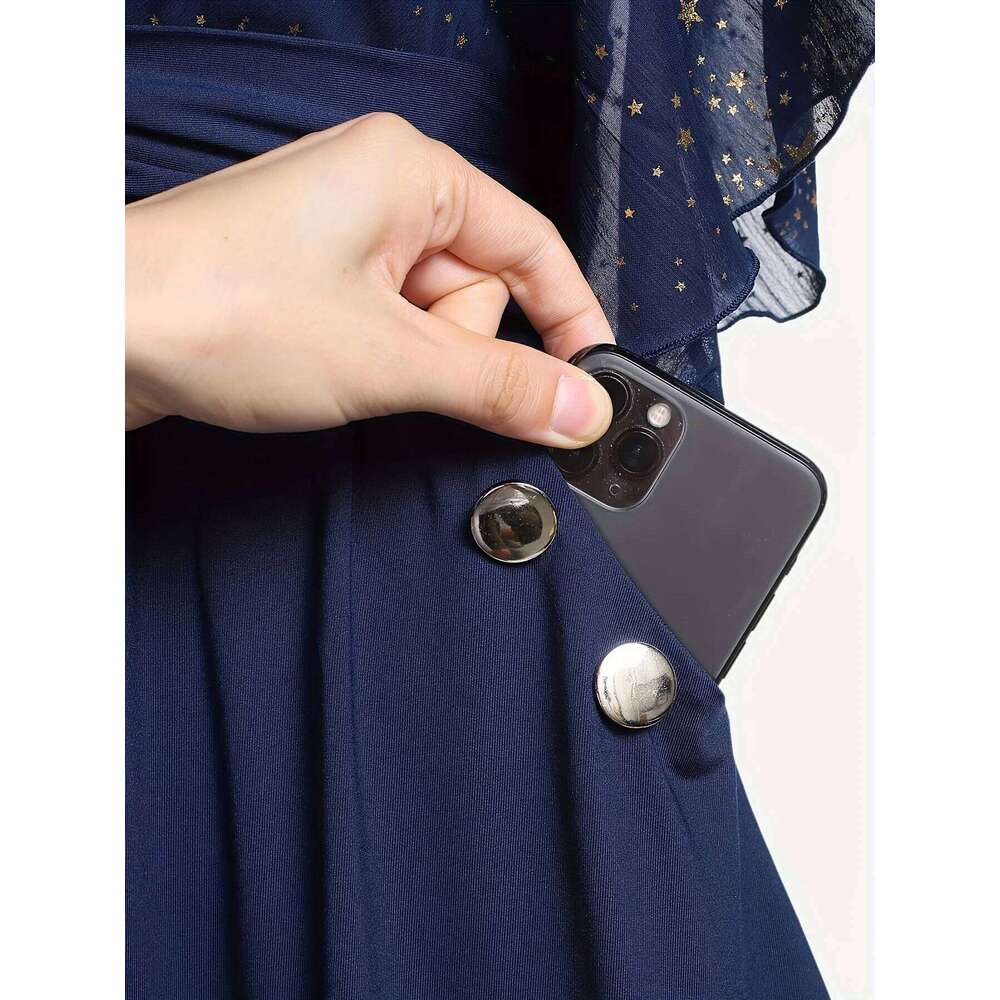 Fashion Women's Plus Size Explosions Star Print Button Pocket Pleats Butterfly Sleeve Elegant Temperament Dress