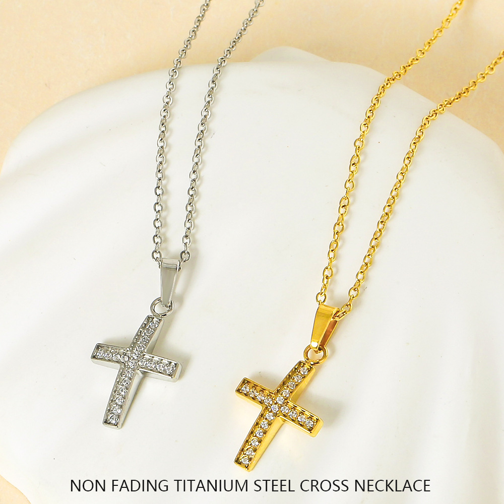 American Style Stainless Cross Jewelry for Women High-End Titanium Steel Non-Fading Zircon Necklace Accessories Jewelry for Women