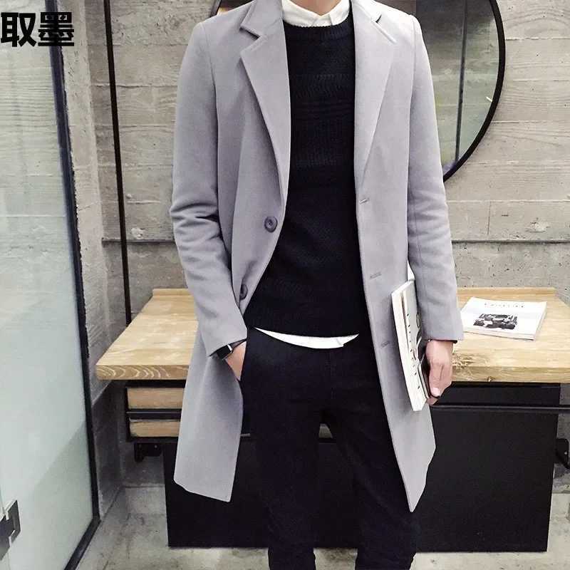 2024 Spring Autumn Medium-Length Woolen Overcoat For Men Korean Trendy Lightweight Trench Jacket Casual Scene W250815