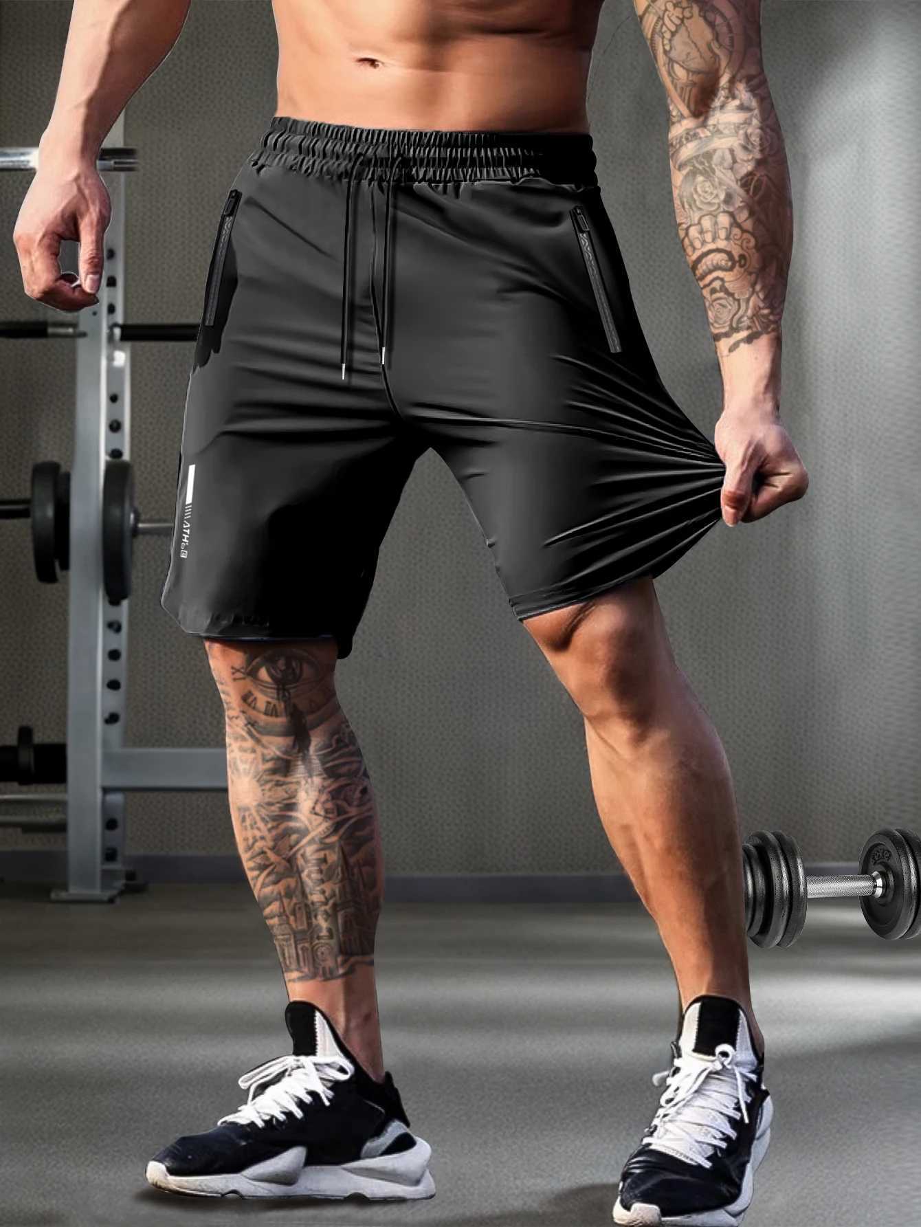 Mens solid color shorts with zipper pockets casual elastic drawstring shorts with a loose waist and high elasticity suitable Y250814