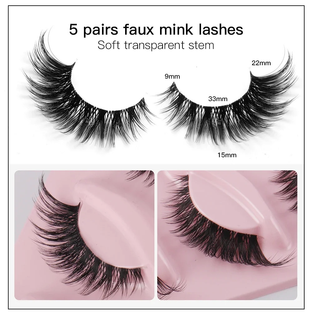 5 Pairs Cat Eye Lashes Faux Mink Eyelashes Natural long Manga Winged End Elongated Makeup 250811