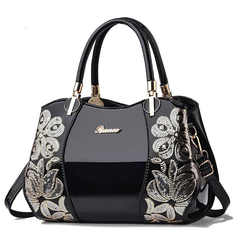Ladies' Handbag, Shiny Leather, Elegant Boston Bag, Fashionable And Versatile, Large Capacity Shoulder Bag