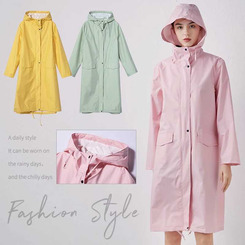 Womens Stylish Solid Yellow Rain Poncho Waterproof Raincoat with Hood and Pockets Y250814